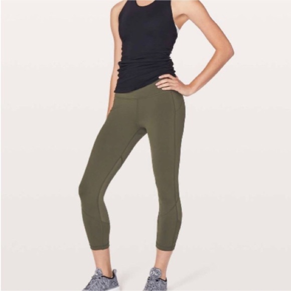Lululemon Pace Rival Crop Leggings Luxtreme 22" Dark Olive Size 6 - Picture 2 of 13